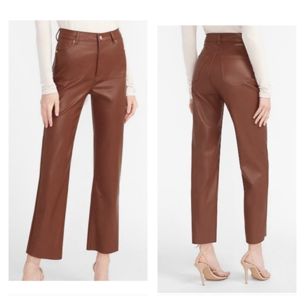 Express Vegan Leather Super High Rise Straight Pants SZ 8 in Brown